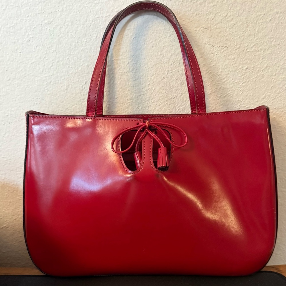 ANYA HINDMARCH Leather Tote Bag with adorable Bow Accent